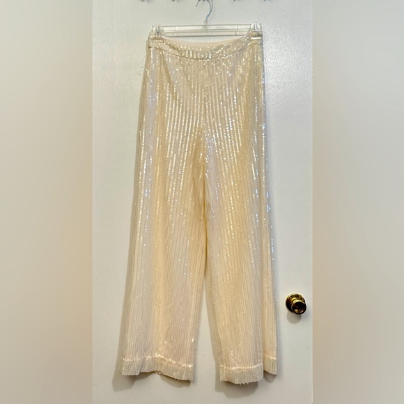 House of Harlow 1960 Pants - House of Harlow 1960 Sequin Wide Leg Trousers, Size 6, Ivory/Cream